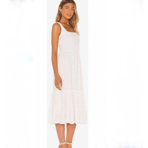 Line And Dot White Textured Tiered Summer Dress Size Medium New - Picture 2 of 5
